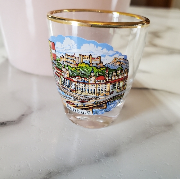 Salzburg Austria with City and Bridge Vintage Shot Glass with Gold Rim - Picture 5 of 9